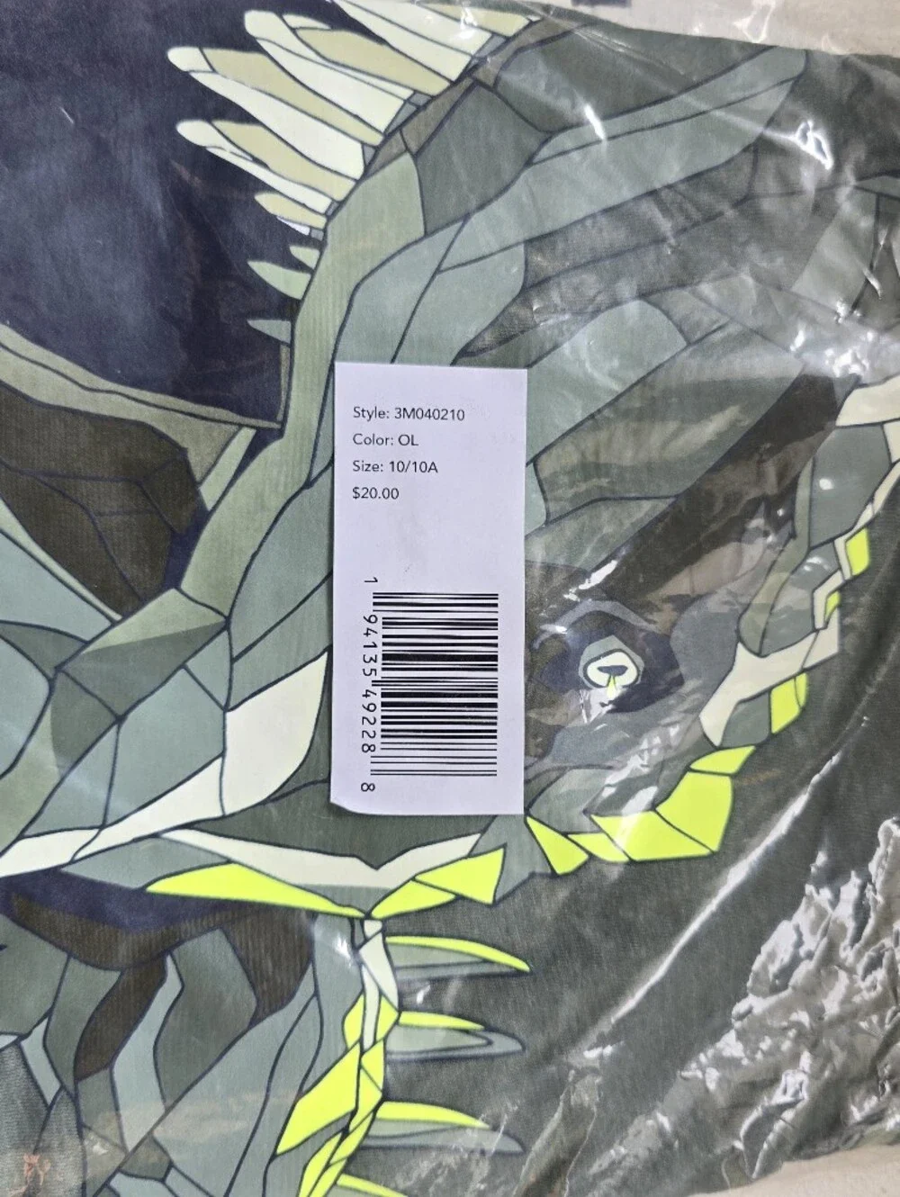 Carter's Green Long Sleeve Tee with Geometric Dinosaur Graphic